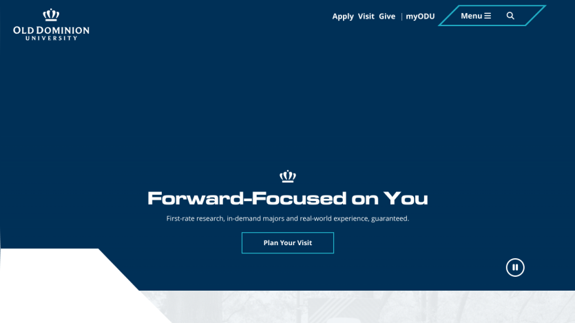 Homepage featuring a message about research and a call to action to plan a visit.