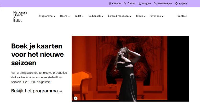 Main page promoting ticket booking for the new season with a striking image and call to action.