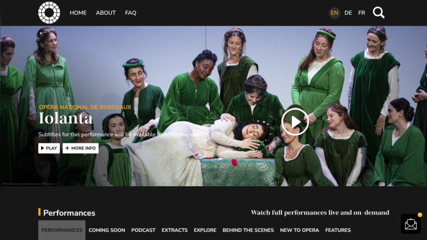 Opéra National de Bordeaux presents Iolanta with subtitle info and options to play or get more info