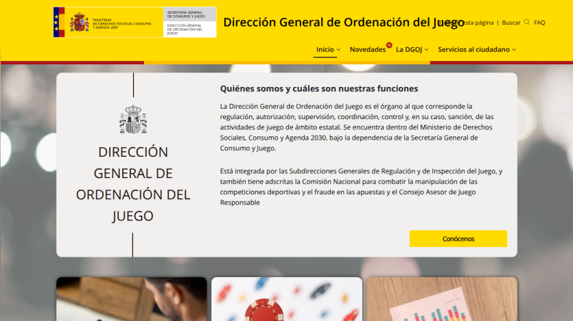 Official website of the General Directorate of Gaming, featuring key functions and information.