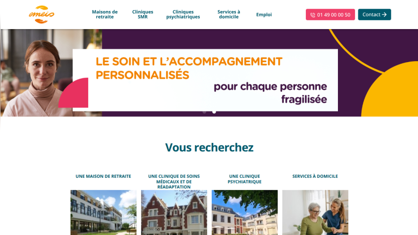 Homepage offering personalized care and support for vulnerable individuals with options for retirement homes, medical clinics, psychiatric clinics, and home services