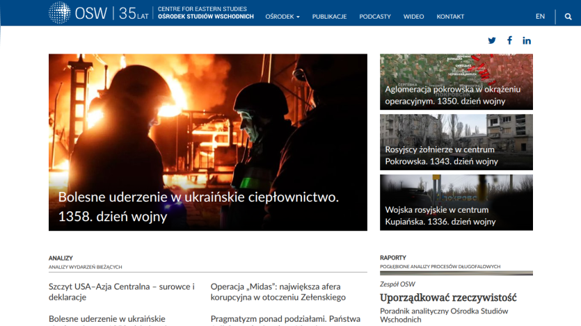 Centre for Eastern Studies homepage with news on Ukraine war and analyses on geopolitical topics