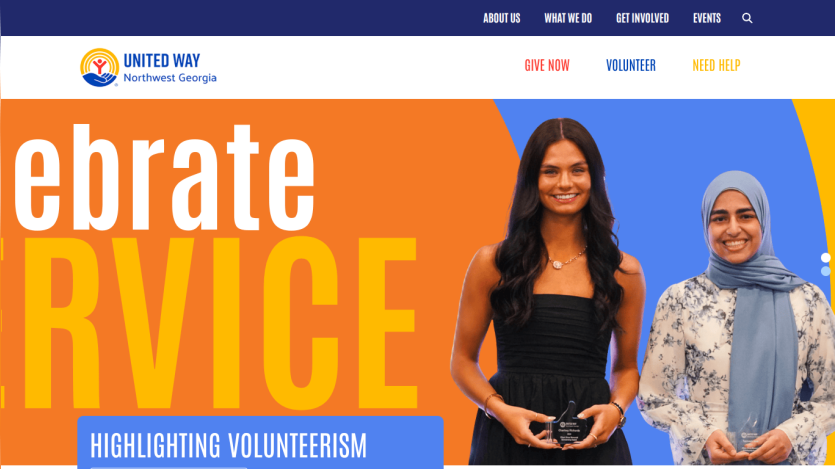 Homepage with navigation bar, main headline, and call-to-action button on a blue background