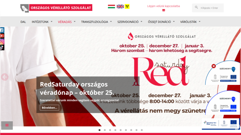 National Blood Supply Service homepage with navigation and RedSaturday blood donation event details