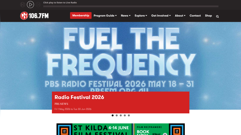 Promotional banner for PBS Radio Festival 2026 with event dates and details.