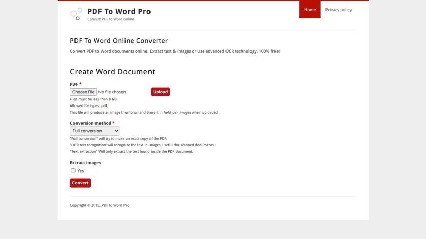 PDF to Word converter tool with options to upload files and convert to Word format.