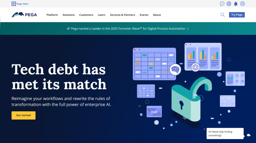 Homepage featuring a headline about tech debt and enterprise AI solutions.