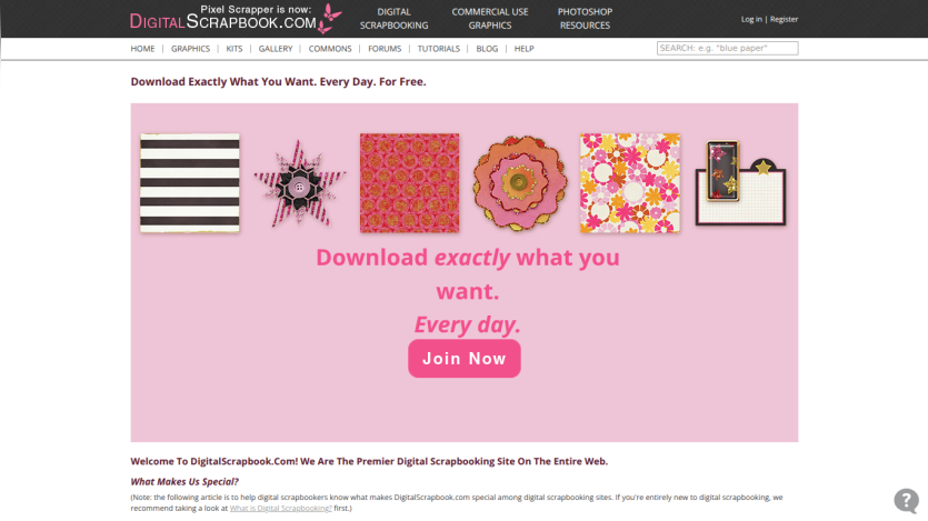 Homepage featuring colorful patterns and a call to action to download daily.