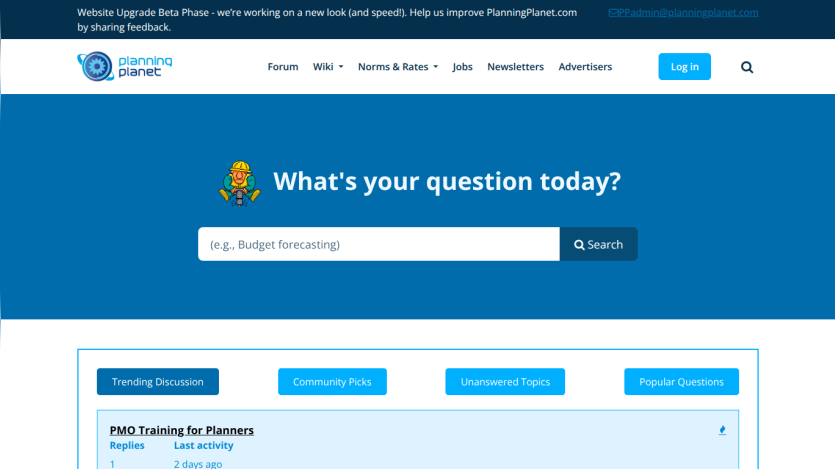 Homepage of a Q&A platform with a search bar and trending discussions listed.