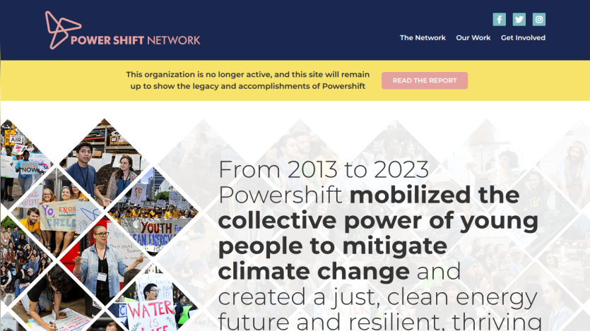 Powershift Network's mission statement about mobilizing youth for climate action.