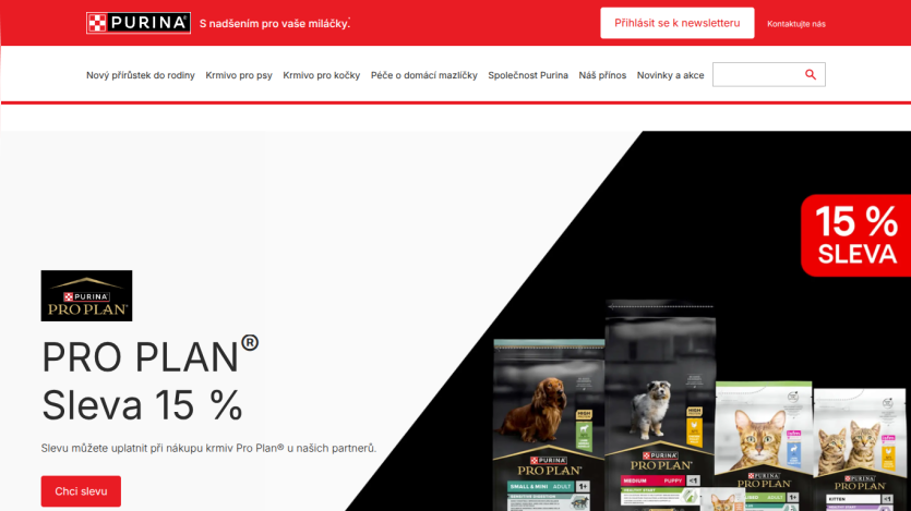 Purina Pro Plan pet food promotion offering 15% discount with product images and call-to-action button