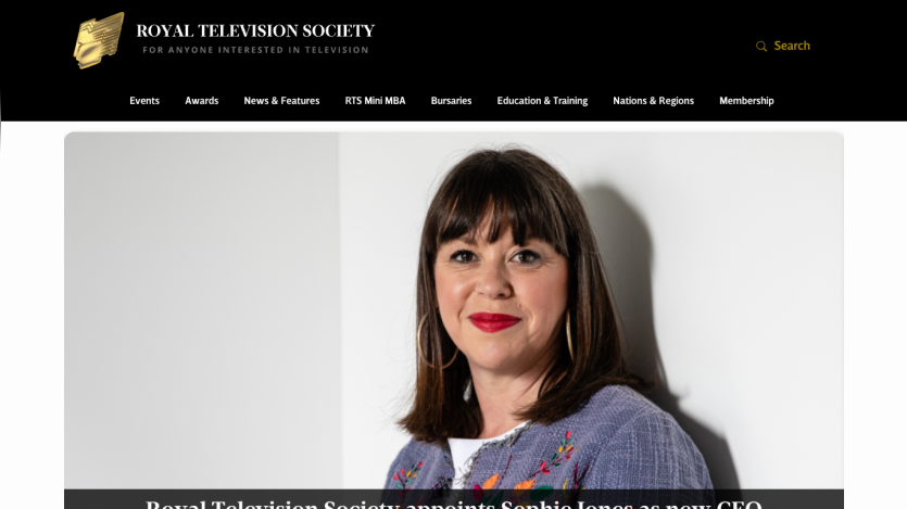 Royal Television Society website featuring news about new CEO appointment.