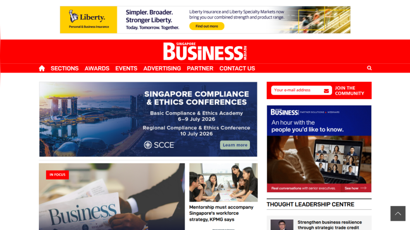Homepage of Business! featuring compliance and ethics conferences information.