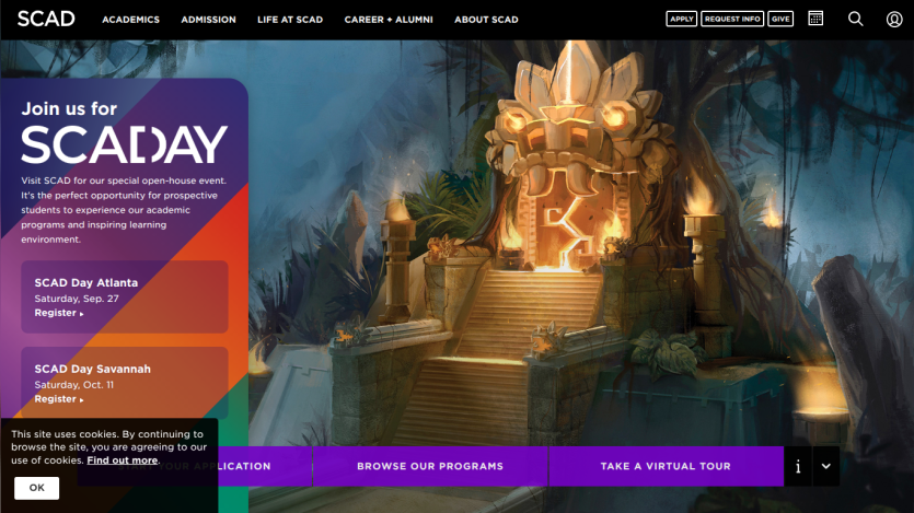SCAD Day event promotion with a vibrant background and key details.