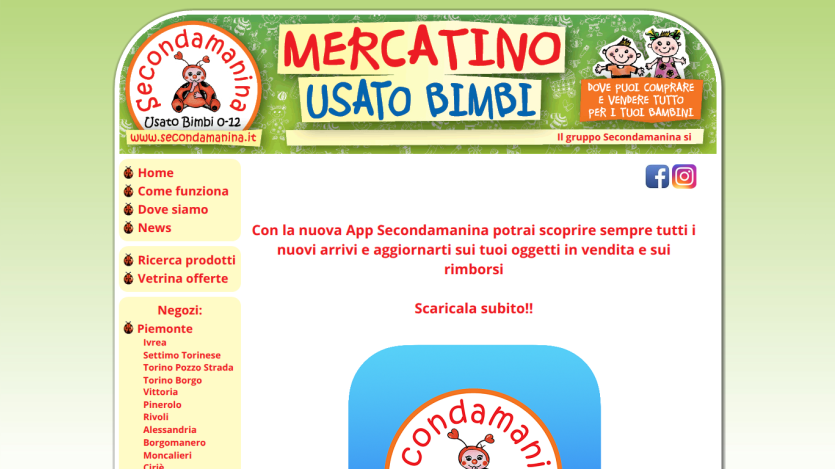 Homepage of a children's second-hand market app with a call to action to download.