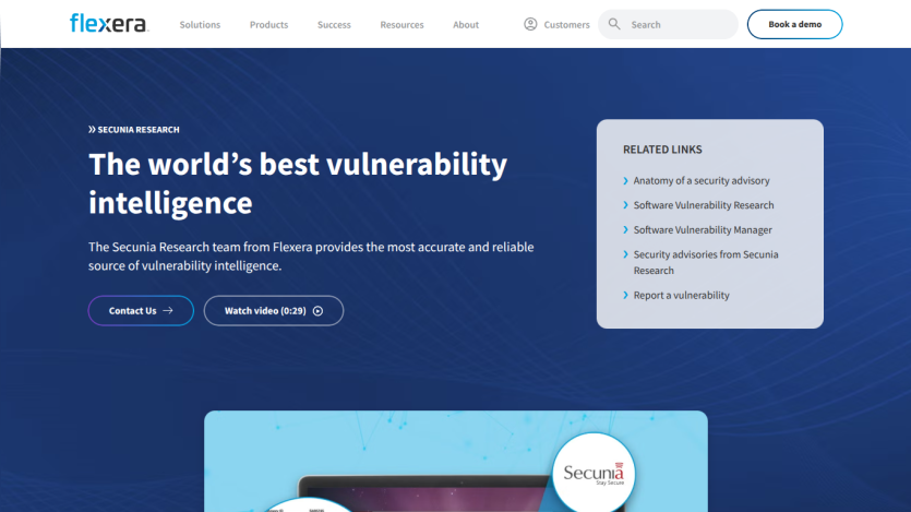 Homepage showcasing vulnerability intelligence services with key features listed.
