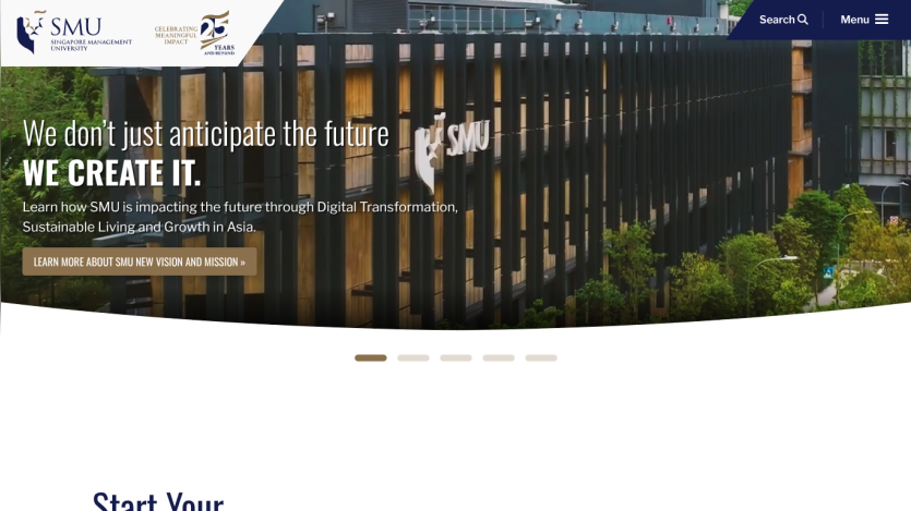 SMU website showcasing digital transformation with a modern building image.