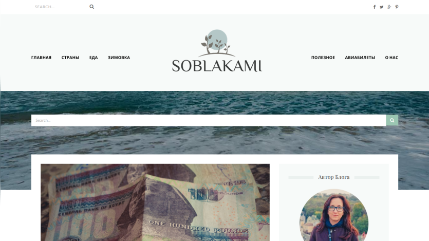 Homepage of Soblakami featuring a search bar and a photo of currency.