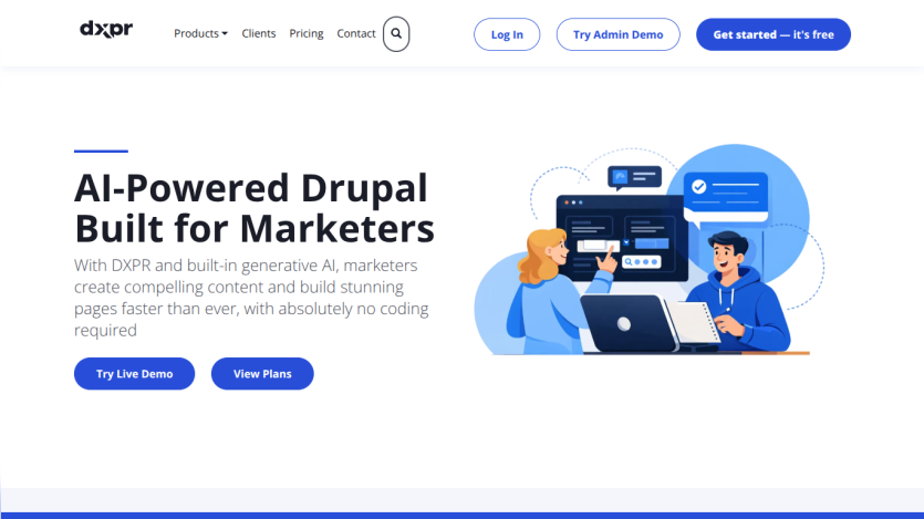 AI-Powered Drupal platform for marketers with options to view demos and plans.