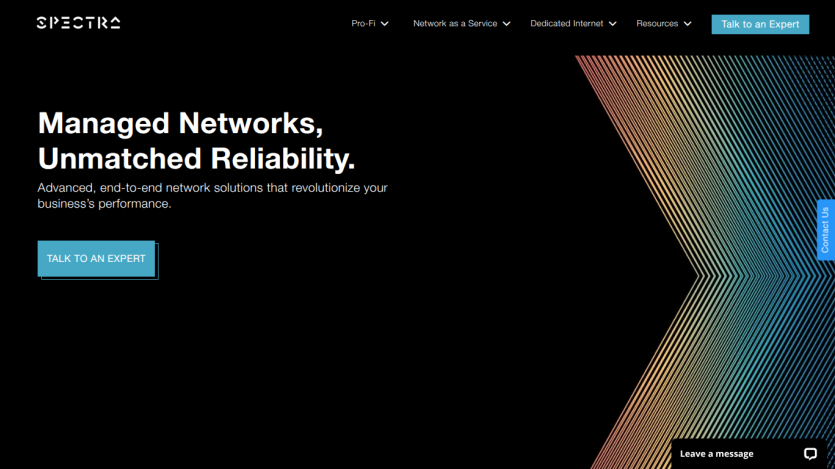 Homepage hero section of a network management company highlighting unmatched reliability with a call to action button