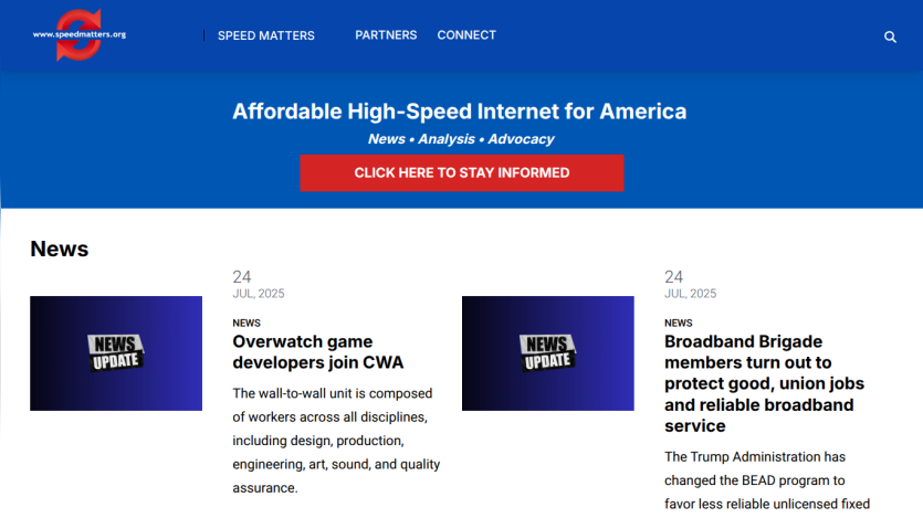 Affordable high-speed internet service news section with recent articles listed.