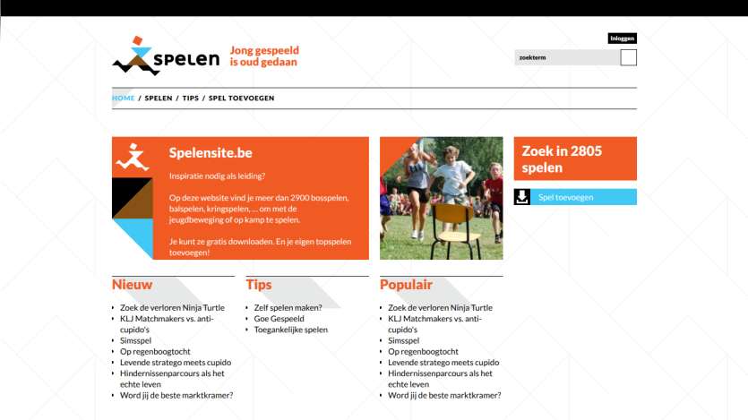 Homepage of spellen.be featuring sections for new and popular games.