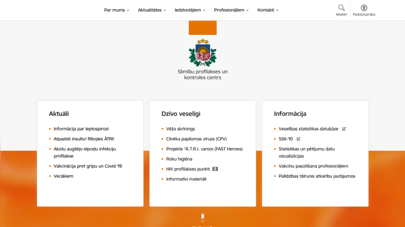 Health prevention and control center website with sections on current info, healthy living, and information resources