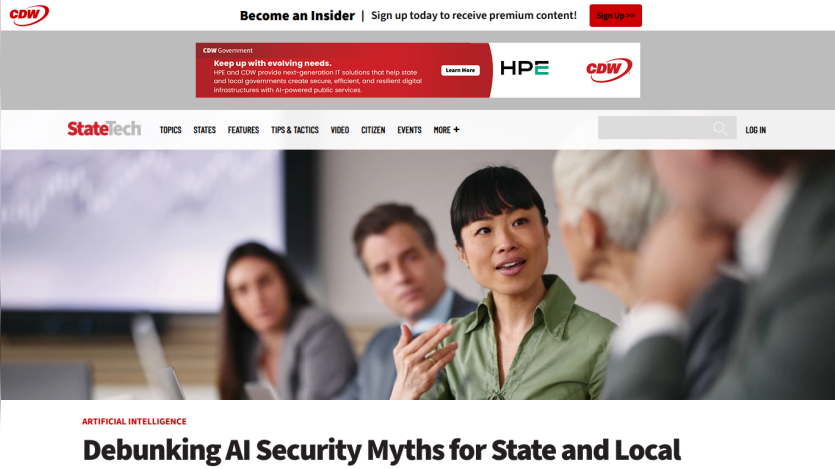 Article on debunking AI security myths for state and local governments with a group discussion image
