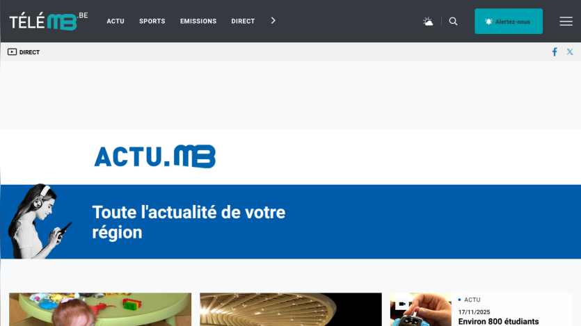 News website Télé MB with navigation and headline Toute l'actualité de votre région