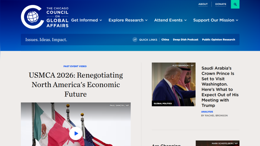 USMCA 2026 renegotiation article on economic future with header and navigation of Council on Foreign Relations website