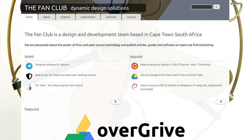 Homepage of The Fan Club, a design and development team, featuring services and popular links.