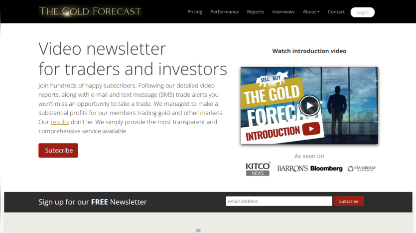 Video newsletter for traders and investors with subscription button and introduction video.