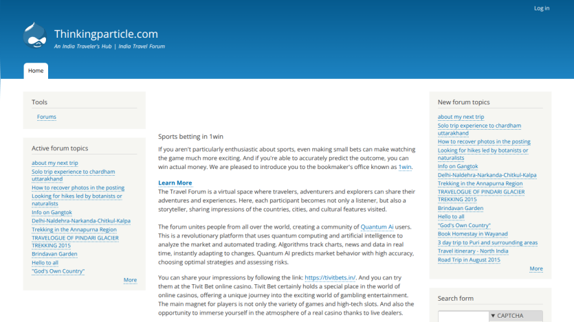 Forum homepage with navigation links and introductory text about the community.