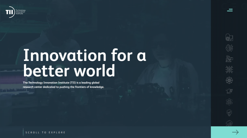 Homepage hero section with headline 'Innovation for a better world' and navigation menu