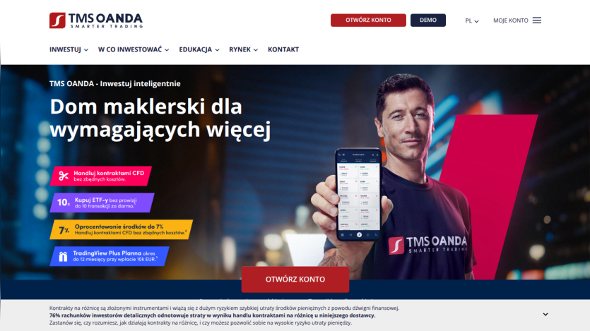 Brokerage platform homepage featuring a man with a smartphone and promotional text.