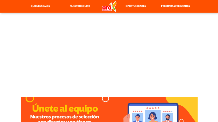 Website header with navigation and smiling employee inviting to join the team with selection process info