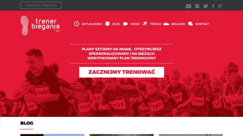 Website promoting running training with a call-to-action button.