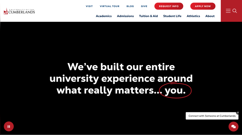 University homepage emphasizing personalized experience with the text 'what really matters... you.'
