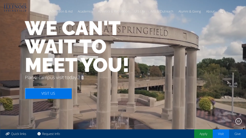 Welcome message from a university with a call to action to visit.