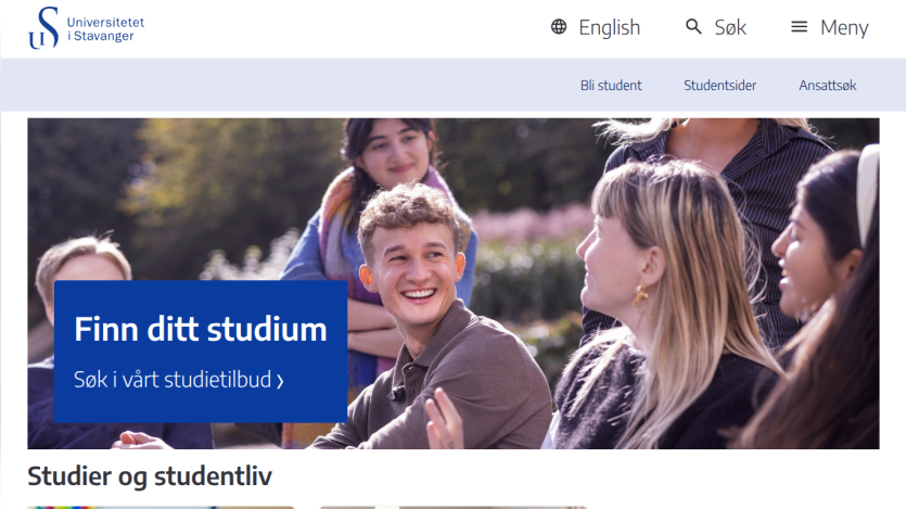 University homepage featuring students with a call to action for study options.