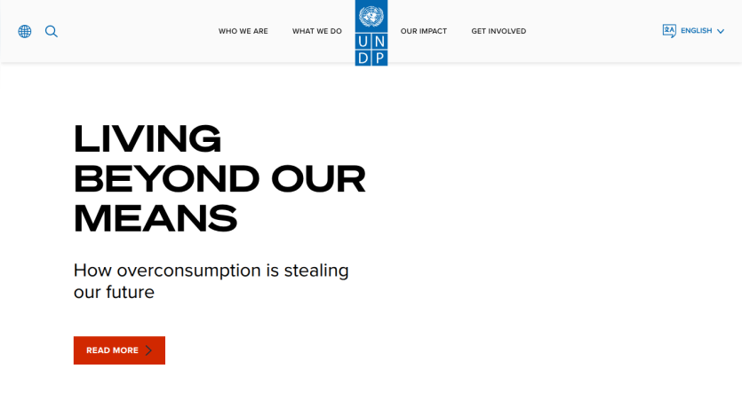 Main headline about overconsumption with a call to action to read more.