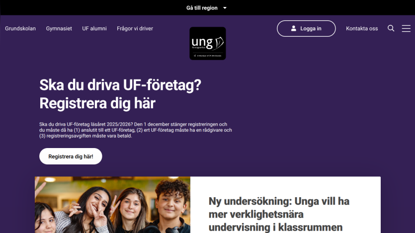 Registration invitation for UF companies with deadline and requirements, plus a survey headline about youth wanting realistic classroom teaching.