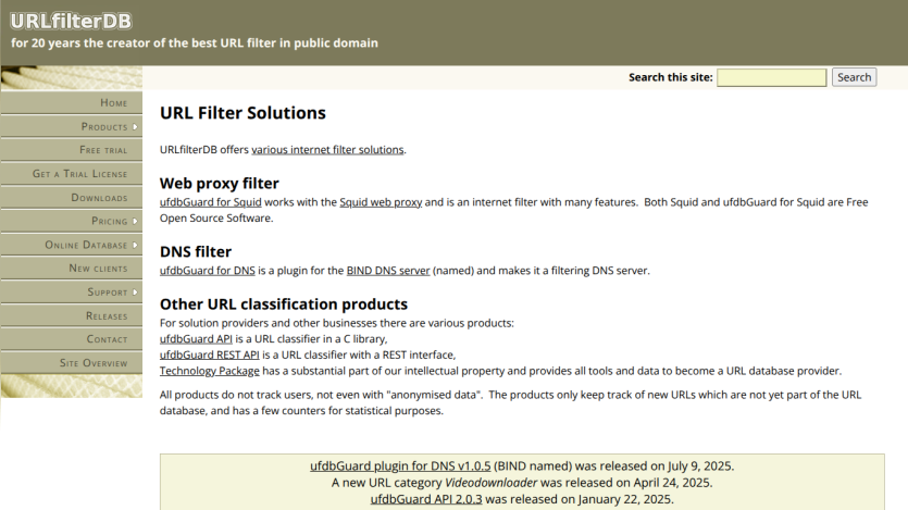 URL Filter Solutions with options for web proxy and DNS filters.