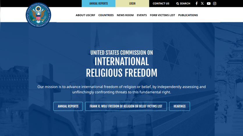 US Commission on International Religious Freedom homepage with mission statement.