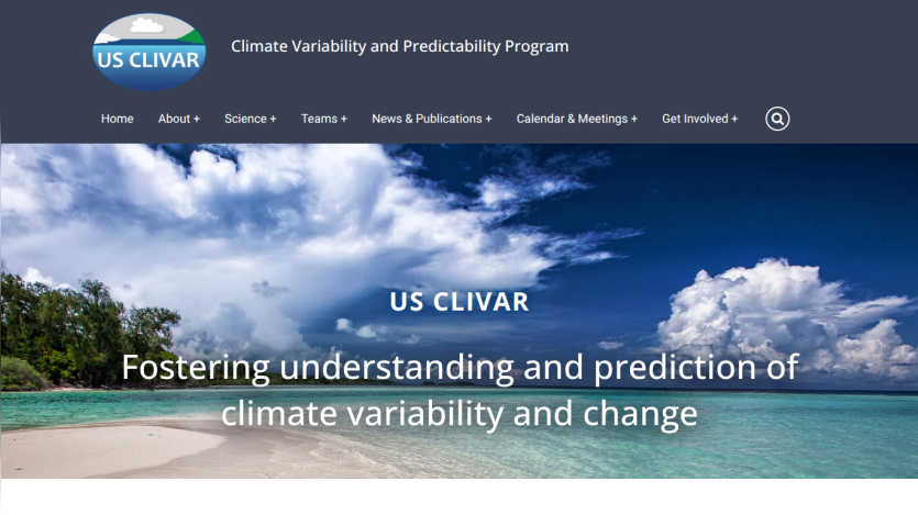 US CLIVAR program homepage promoting climate variability understanding.