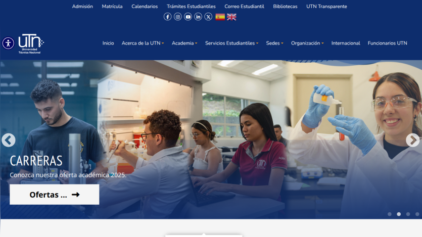 University admission page with diverse students holding books and backpacks, headline about admission and a call-to-action button