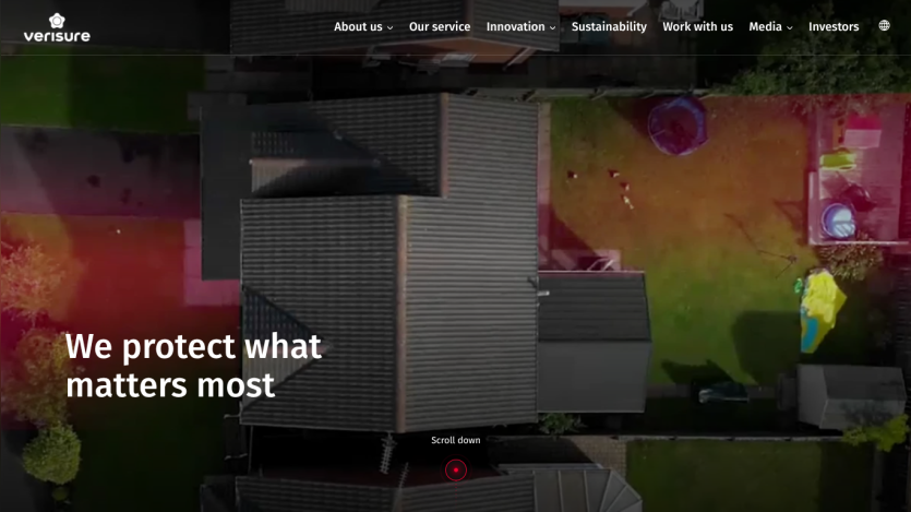 Homepage featuring aerial view with the text 'We protect what matters most' prominently displayed.