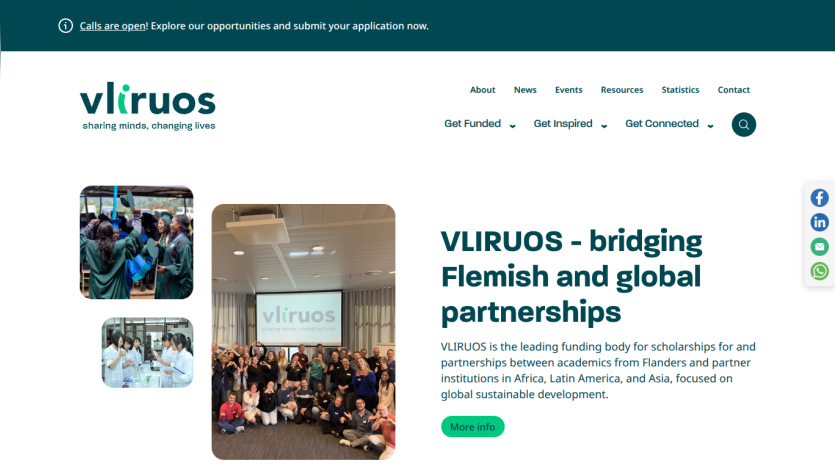 VLIRUOS homepage highlighting scholarships and partnerships bridging Flemish and global institutions for sustainable development