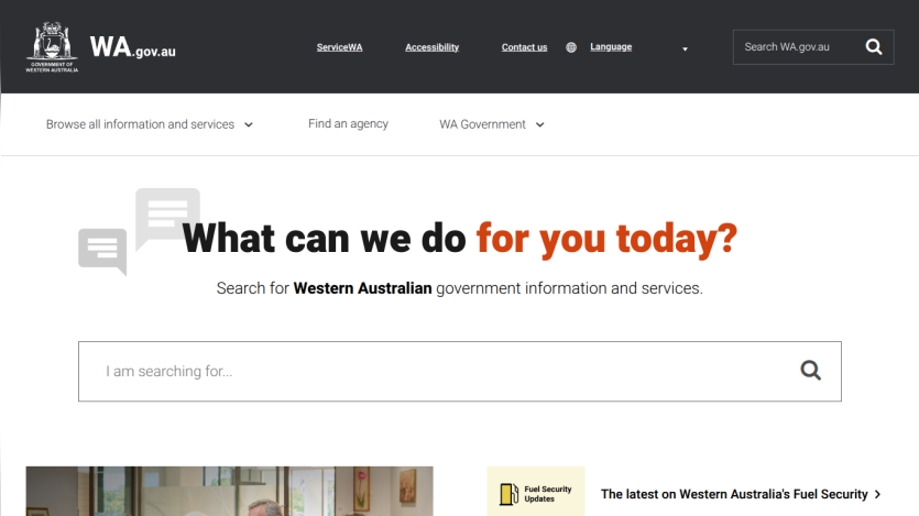 Search interface for Western Australian government information and services.