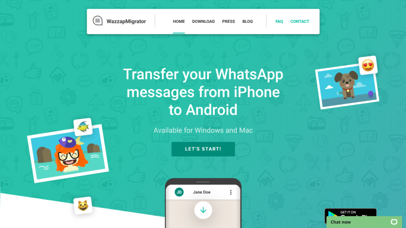 Transfer WhatsApp messages from iPhone to Android with a clear call to action.
